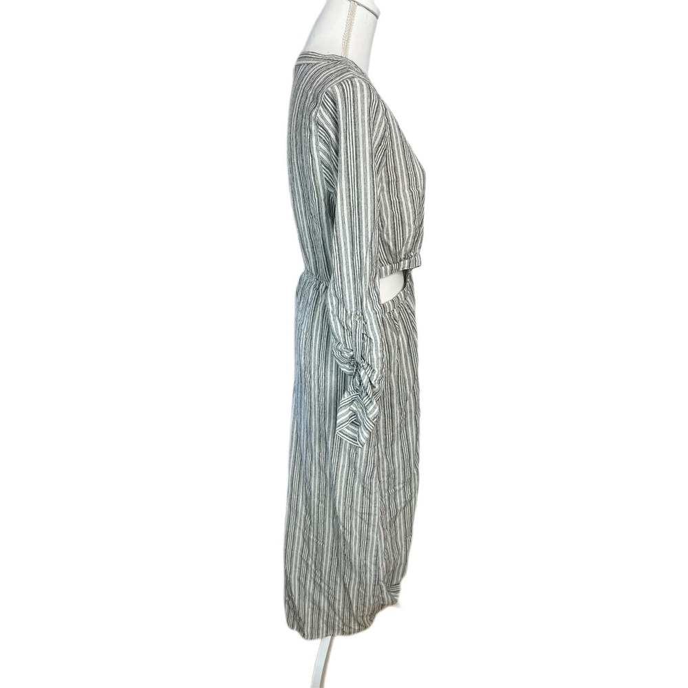 LoveStitch Fallon Cutout Grey & White Striped Long Sleeve Boho Midi Dress Size L - Picture 4 of 10